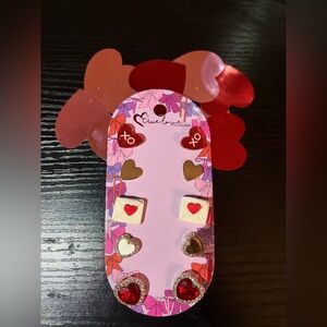 Heart Earrings Set - Red and White